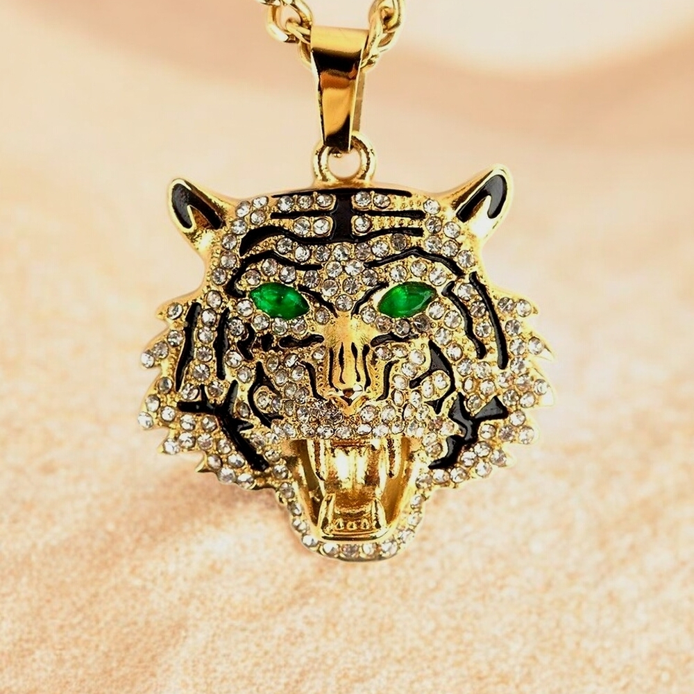 NEW Ed Hardy Stainless Steel 26" Necklace, Unisex, Gold Tiger Pendant, NWT Y2K - Picture 3 of 5